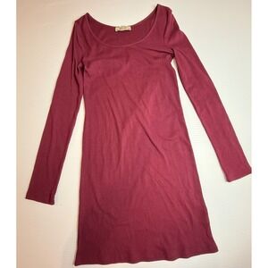 Anything Bling Boutique Dress Ribbed Long Sleeve Maroon Casual Medium‎